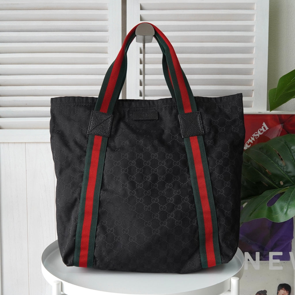 グッチ シェリーライン GGキャンバス トートバッグ ブラック
