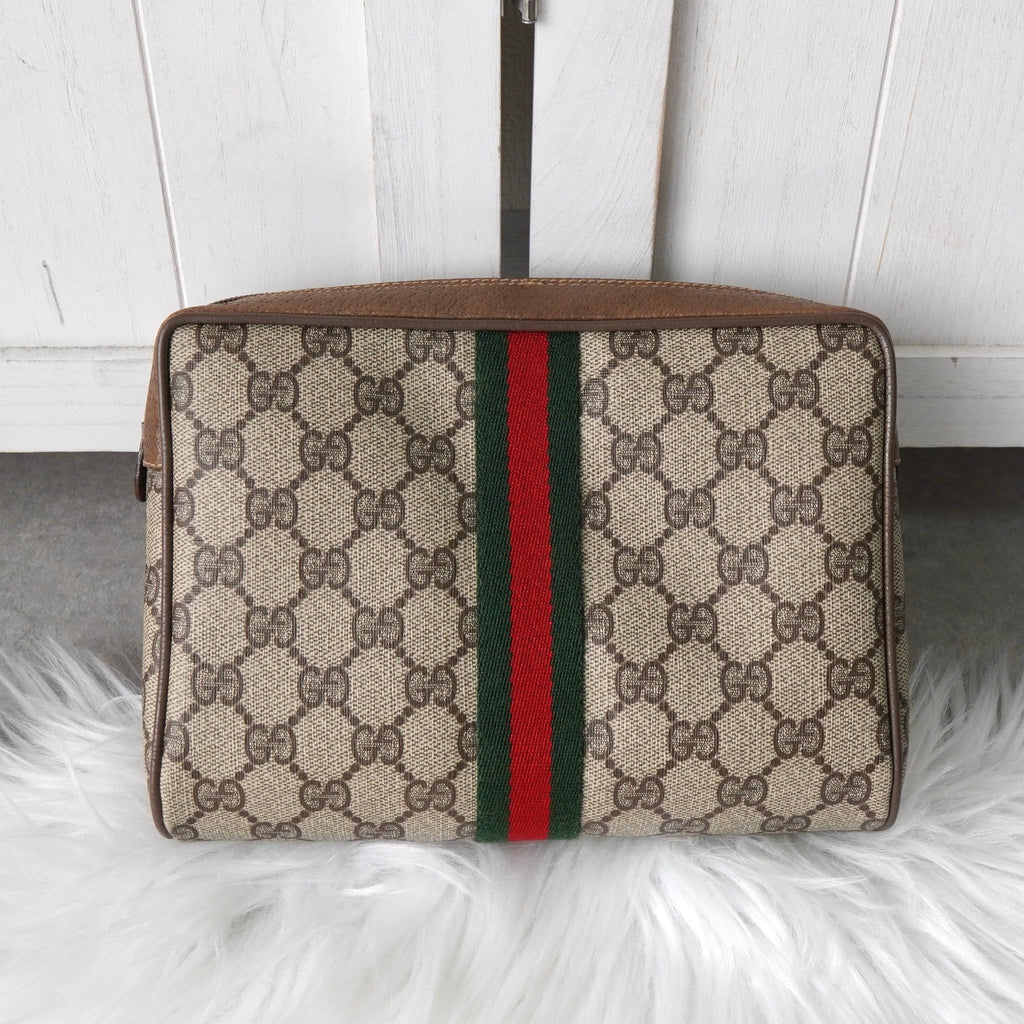 Gucci Sherry GG Supreme / 皮革副包 棕色