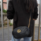 グッチ GGマーモント レザー チェーン ショルダーバッグ ブラック - NEWSED