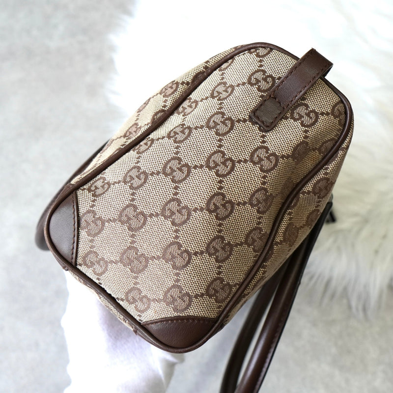 グッチ GGキャンバス / レザー ハンドバッグ ミニボストンバッグ 肩掛け ブラウン - NEWSED