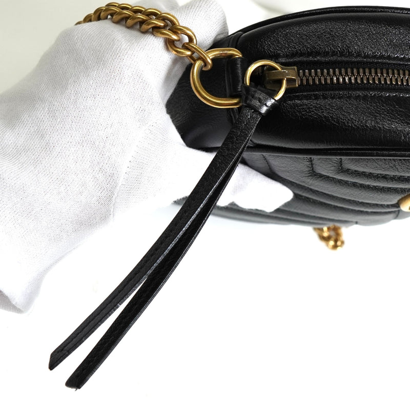 グッチ GGマーモント サークル ハート レザー チェーン ショルダーバッグ ブラック - NEWSED