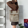 Old Gucci Sherry Line GG Plus/Leather Tote Bag A4 Size, Beige