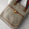 Old Gucci Sherry Line GG Plus/Leather Tote Bag A4 Size, Beige