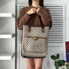 Old Gucci Sherry Line GG Plus/Leather Tote Bag A4 Size, Beige