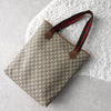 Old Gucci Sherry Line GG Plus/Leather Tote Bag A4 Size, Beige