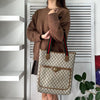 Old Gucci Sherry Line GG Plus/Leather Tote Bag A4 Size, Beige