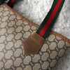 Old Gucci Sherry Line GG Plus/Leather Tote Bag A4 Size, Beige