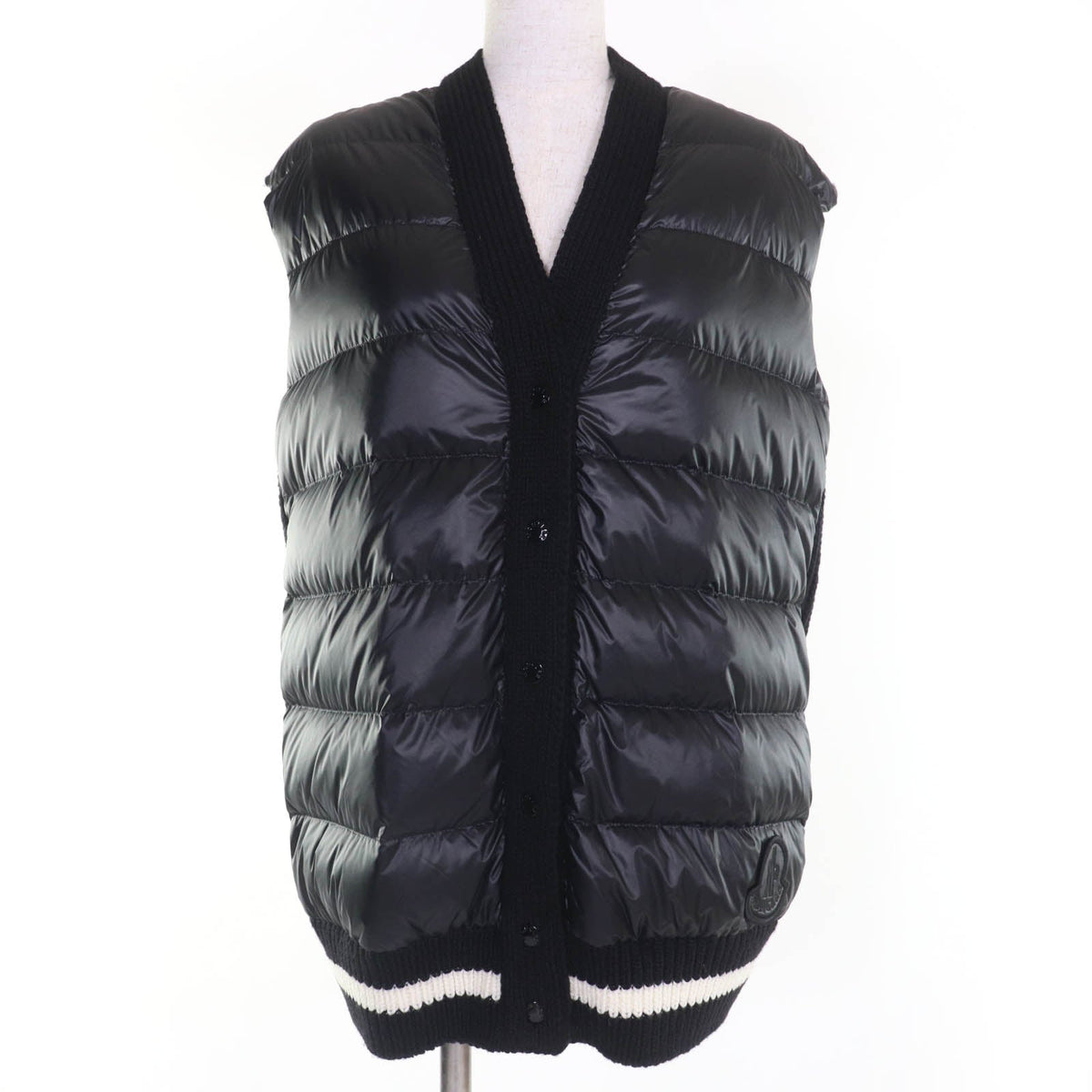 モンクレール GILET TRICOT デカロゴワッペン付 ニット切替デザイン ダウンベスト ブラック XS レディース - NEWSED