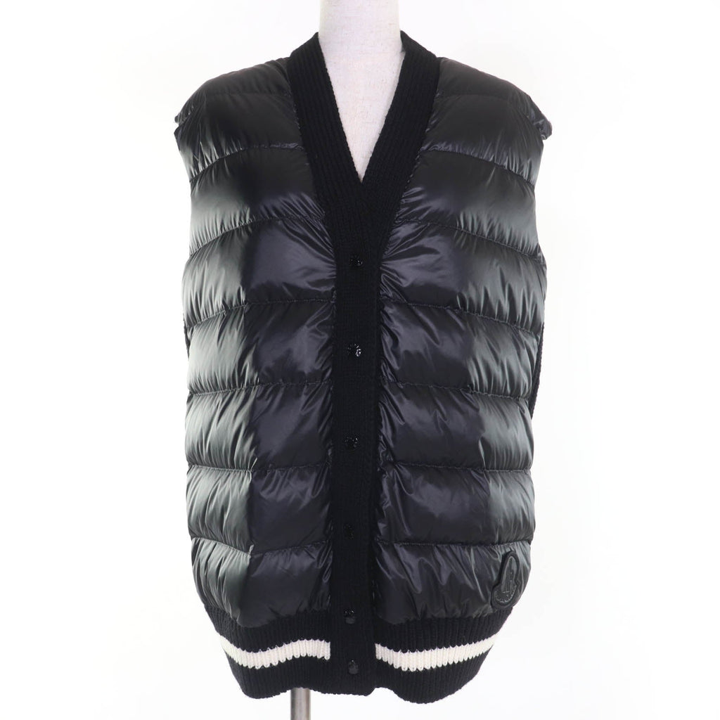 モンクレール GILET TRICOT デカロゴワッペン付 ニット切替デザイン ダウンベスト ブラック XS レディース