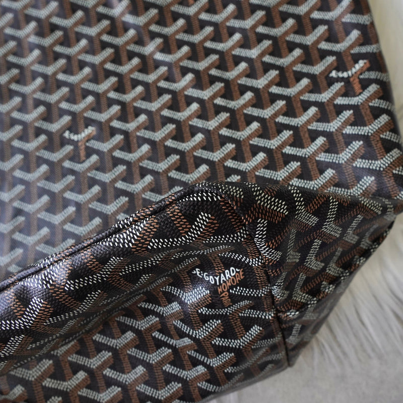 ゴヤール サンルイGM PVC トートバッグ ブラック / ブラウン ポーチ・バッグクリップ付き - NEWSED