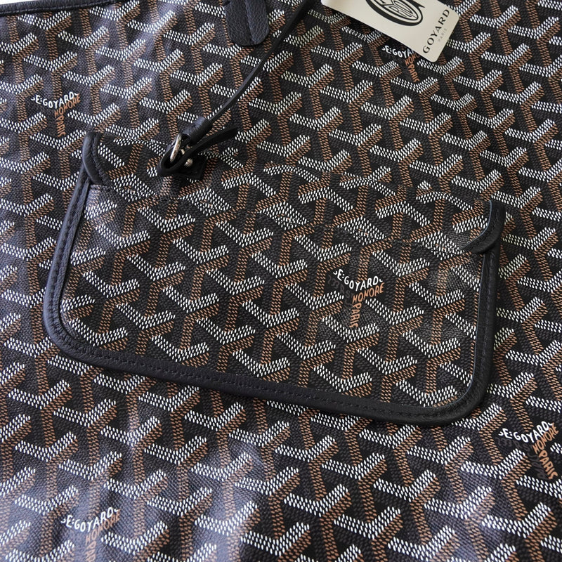 ゴヤール サンルイGM PVC トートバッグ ブラック / ブラウン ポーチ・バッグクリップ付き - NEWSED