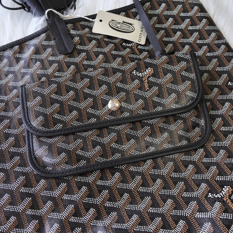 ゴヤール サンルイGM PVC トートバッグ ブラック / ブラウン ポーチ・バッグクリップ付き - NEWSED