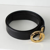 Gold Circle Buckle Leather Belt - NEWSED