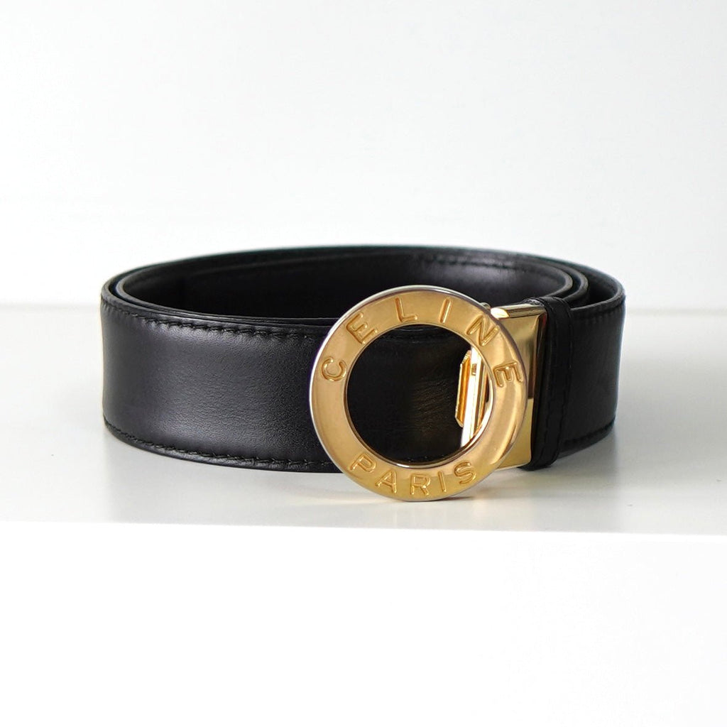 Gold Circle Buckle Leather Belt