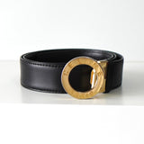 Gold Circle Buckle Leather Belt - NEWSED