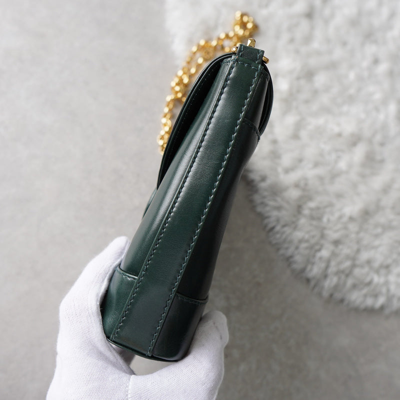 Gold Circle Green Leather Chain Shoulder Bag - NEWSED