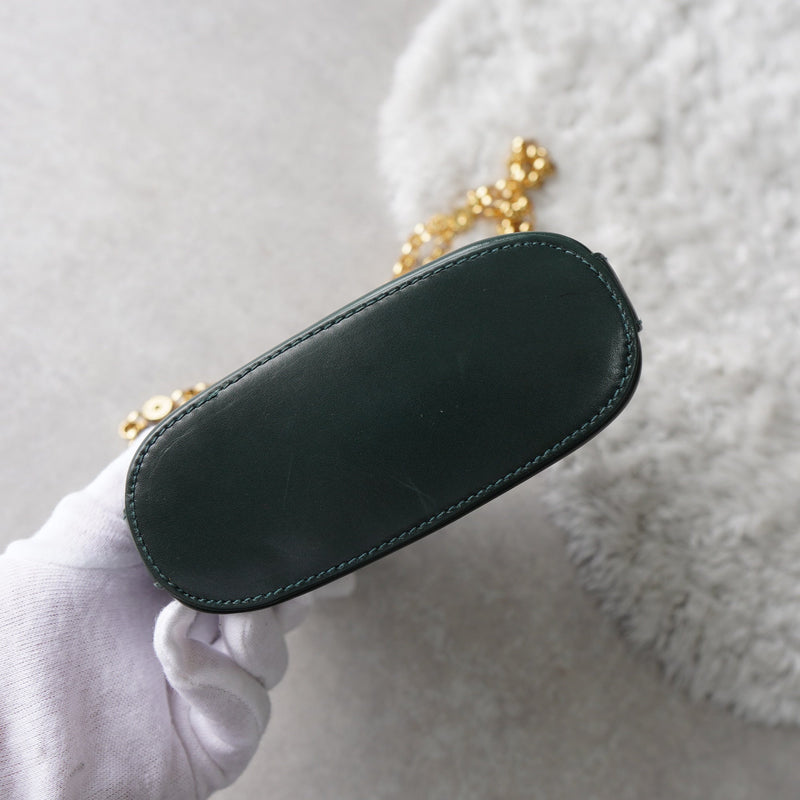 Gold Circle Green Leather Chain Shoulder Bag - NEWSED