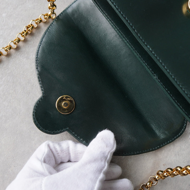 Gold Circle Green Leather Chain Shoulder Bag - NEWSED
