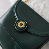 Gold Circle Green Leather Chain Shoulder Bag - NEWSED