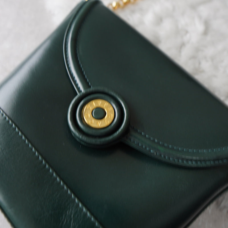 Gold Circle Green Leather Chain Shoulder Bag - NEWSED