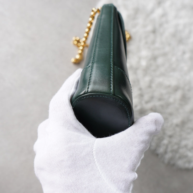 Gold Circle Green Leather Chain Shoulder Bag - NEWSED