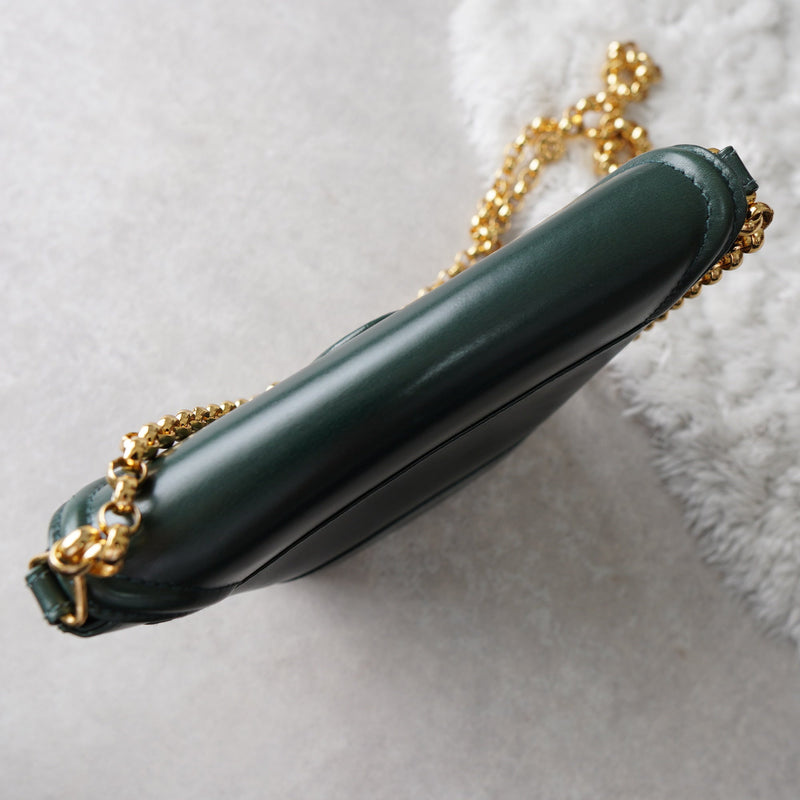 Gold Circle Green Leather Chain Shoulder Bag - NEWSED