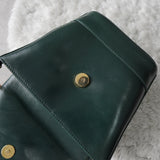 Gold Circle Green Leather Chain Shoulder Bag - NEWSED
