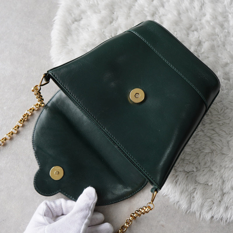 Gold Circle Green Leather Chain Shoulder Bag - NEWSED