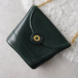 Gold Circle Green Leather Chain Shoulder Bag - NEWSED