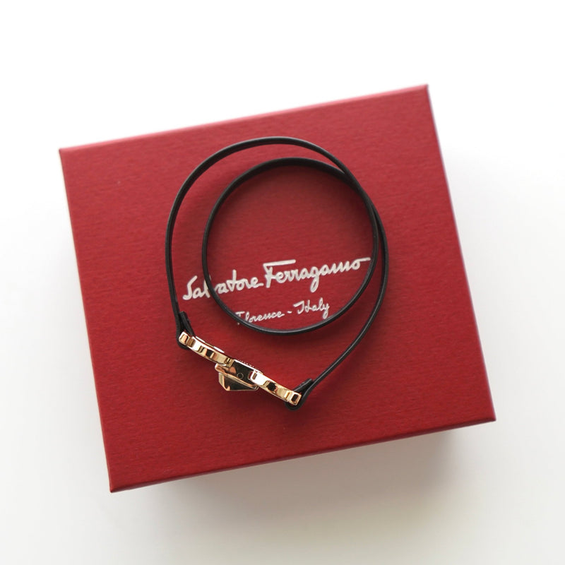 Gold Double Gancini Leather Bracelet - NEWSED