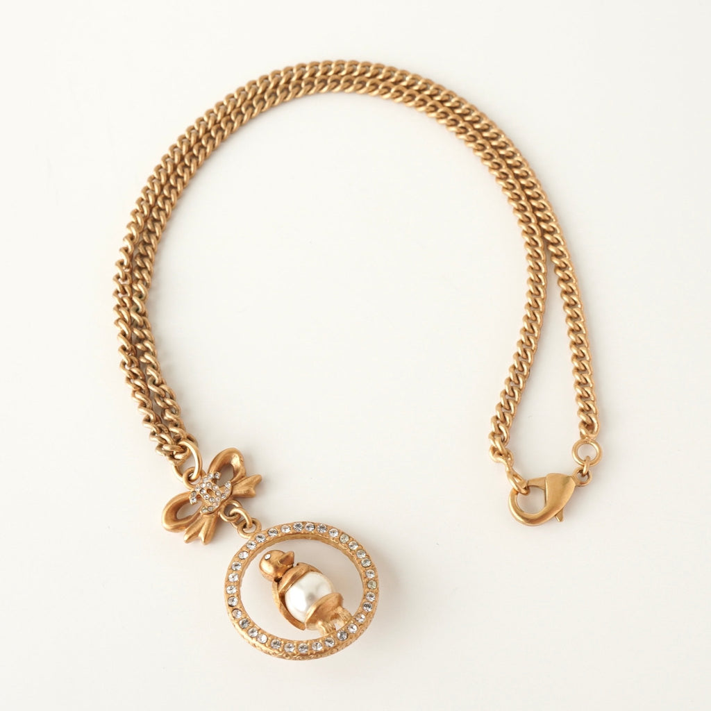 シャネル ココマーク リボン ペンギン ラインストーン ネックレス GP 06/A