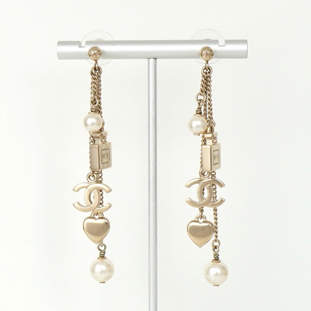 シャネル ココマーク 香水 ハート パール スイングチェーン ピアス GP ゴールド