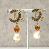 シャネル ココマーク ラインストーン カラーストーン パール ピアス GP ゴールド - NEWSED