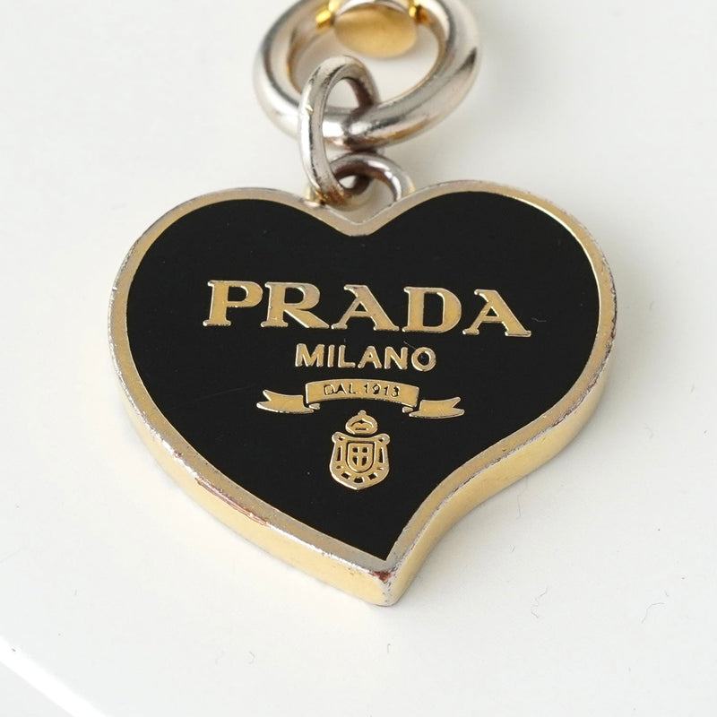 プラダ ハート ロゴ チャーム キーリング GPゴールド / ブラック 箱付き - NEWSED