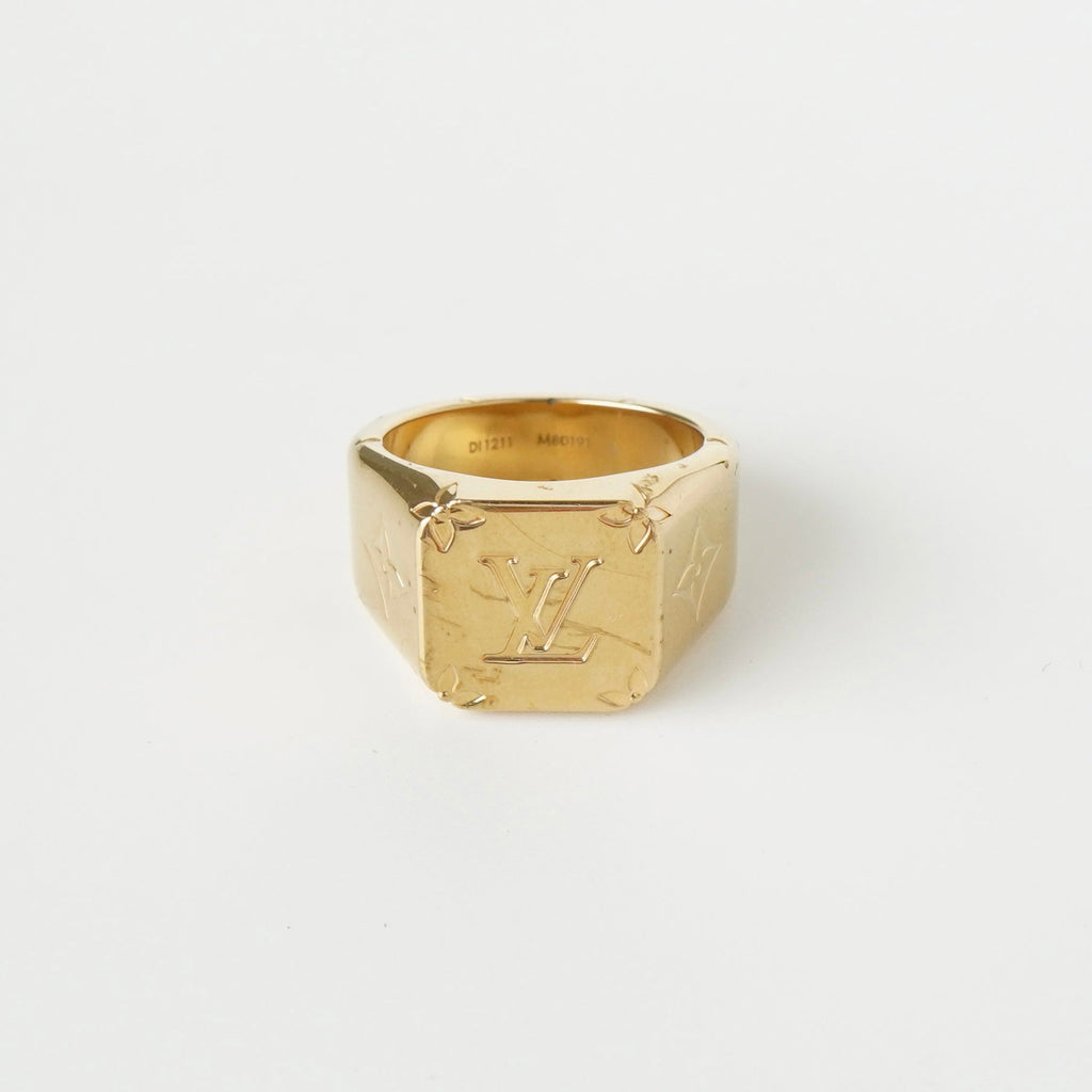 Louis Vuitton Monogram Signet GP Gold Ring, Size 20