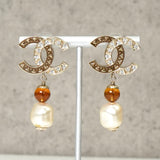シャネル ココマーク ラインストーン カラーストーン パール ピアス GP ゴールド - NEWSED