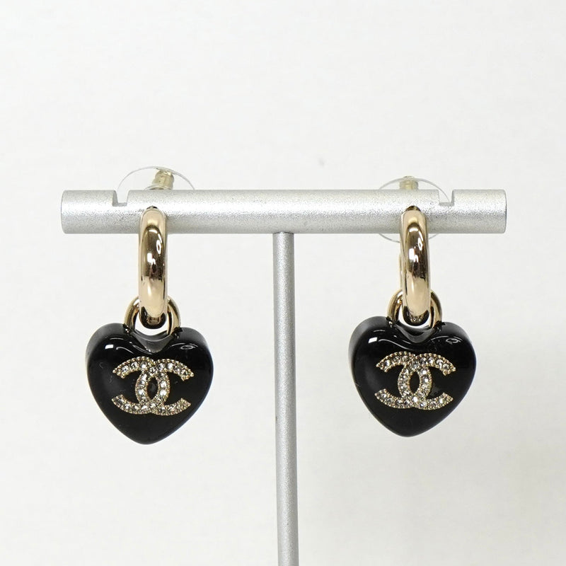 シャネル ココマーク スイングハート ラインストーン フープ ピアス GP