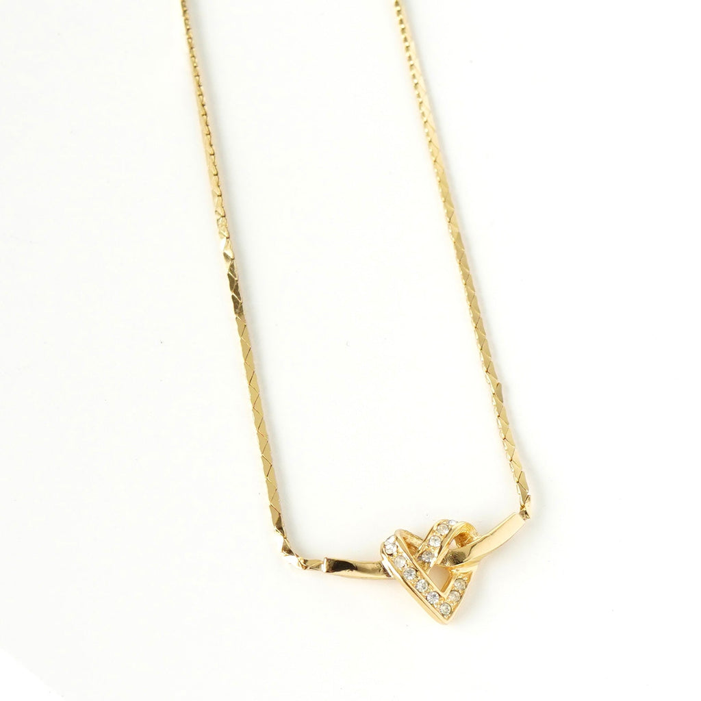 Christian Dior Heart Rhinestone Necklace GP Gold