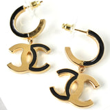 シャネル ココマーク ラインストーン フープ ピアス GP ブラック / ホワイト - NEWSED