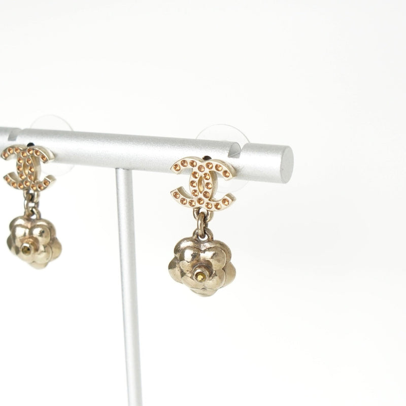 シャネル ココマーク カメリア ラインストーン ピアス GPゴールド