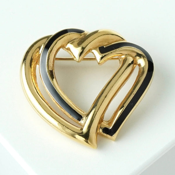 クリスチャン ディオール ハート ブローチ GP ゴールド / ブラック - NEWSED
