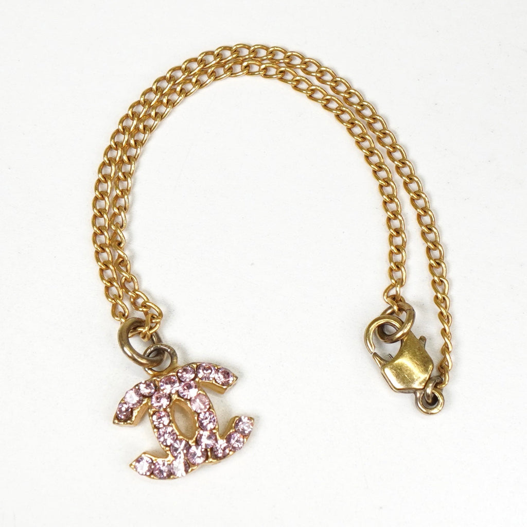 シャネル ココマーク チェーン ラインストーン ブレスレット GP ゴールド / ピンク