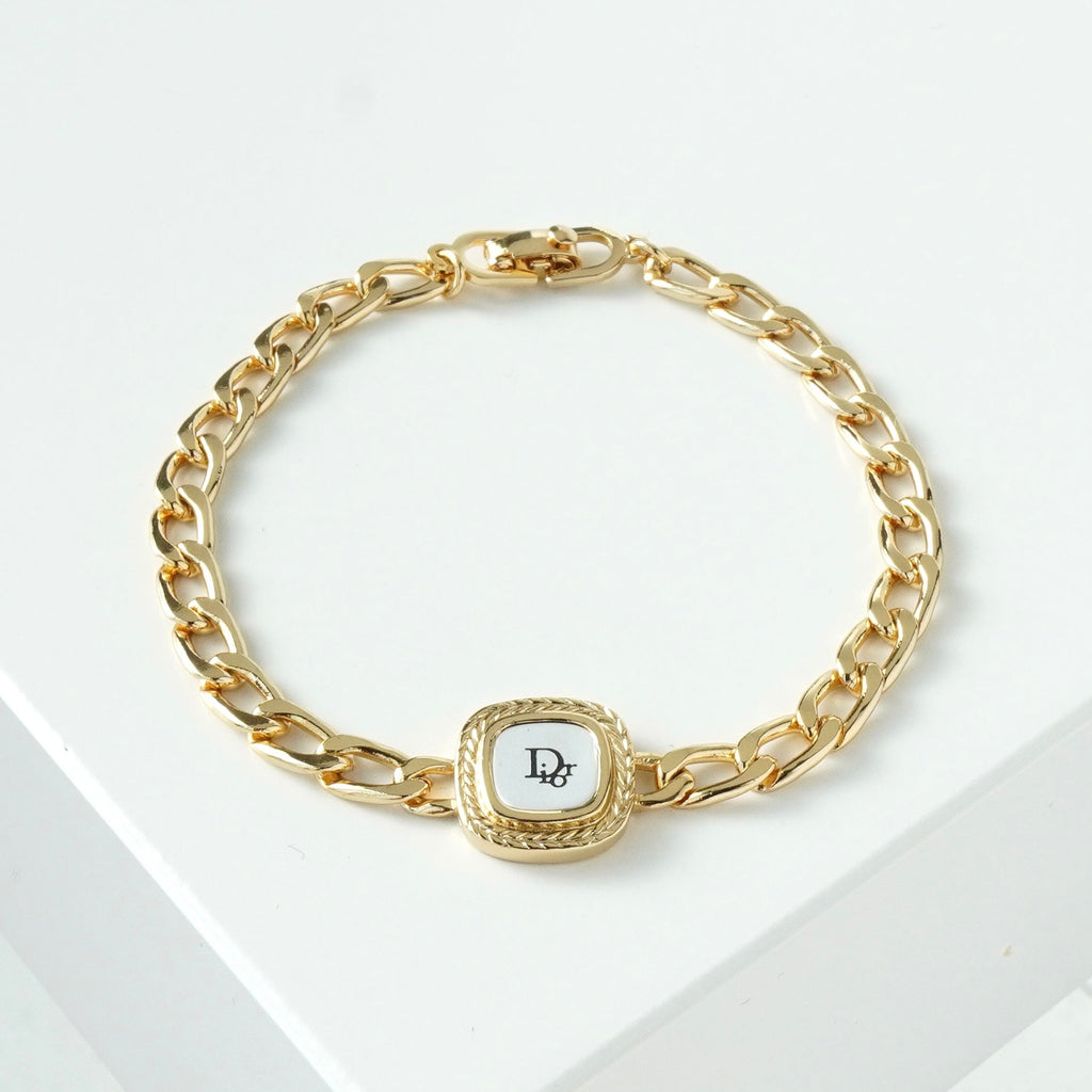 クリスチャン ディオール ヴィンテージ ロゴ スクエア チェーン ブレスレット GP