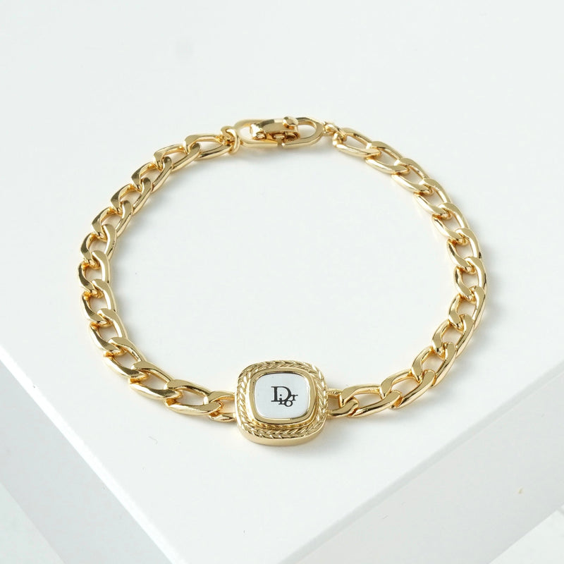 クリスチャン ディオール ヴィンテージ ロゴ スクエア チェーン ブレスレット GP - NEWSED