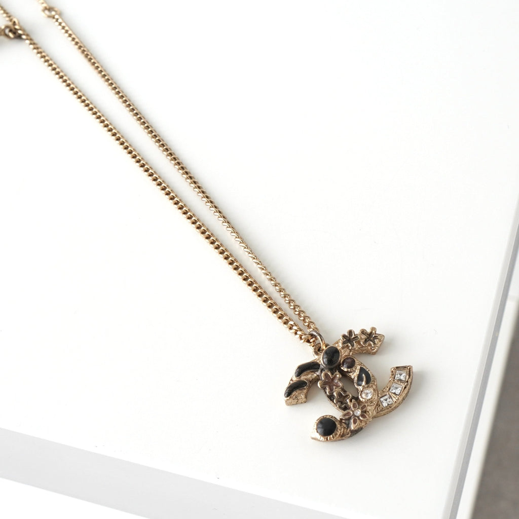 シャネル ココマーク ライトストーン フラワー リーフ モチーフ ネックレス GP A11/A