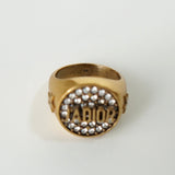 クリスチャン ディオール ロゴ ラインストーン リング GP / ブラック Mサイズ 11.5号 箱付き - NEWSED