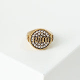 クリスチャン ディオール ロゴ ラインストーン リング GP / ブラック Mサイズ 11.5号 箱付き - NEWSED