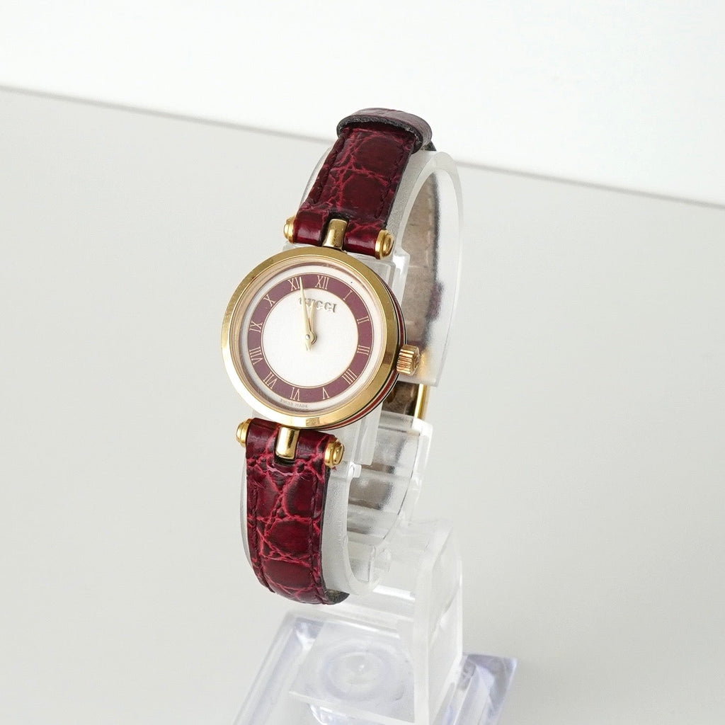 Gucci Side Sherry Line GP x 皮革 / QZ 白色 / 红色表盘手表腕表电池更换于 1/30