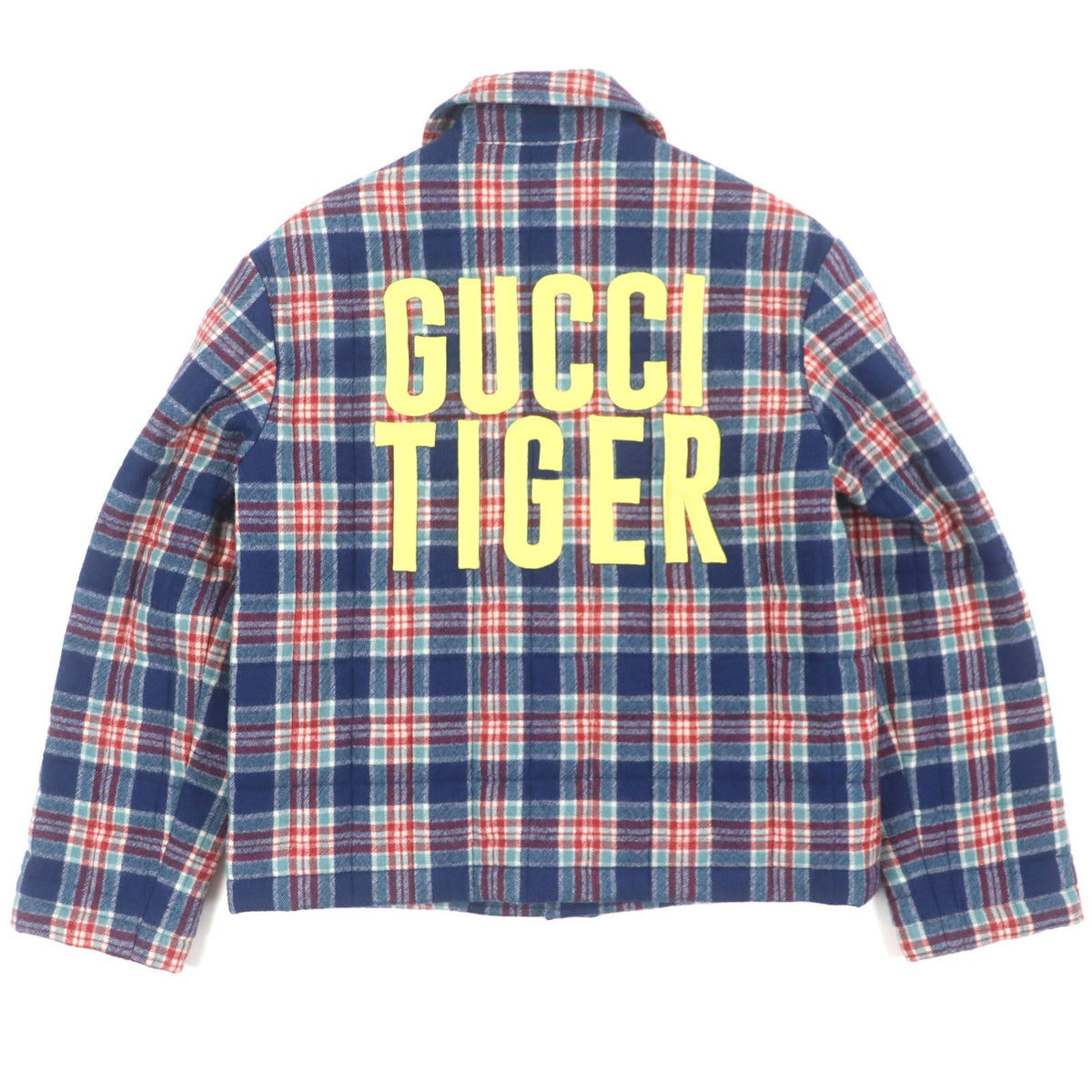 グッチ GUCCI TIGER キルティングチェック柄 バックロゴワッペン ジャケット ネイビー 46 メンズ - NEWSED