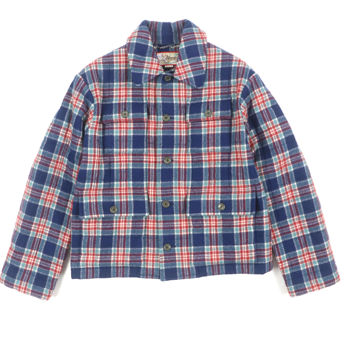 グッチ GUCCI TIGER キルティングチェック柄 バックロゴワッペン ジャケット ネイビー 46 メンズ - NEWSED